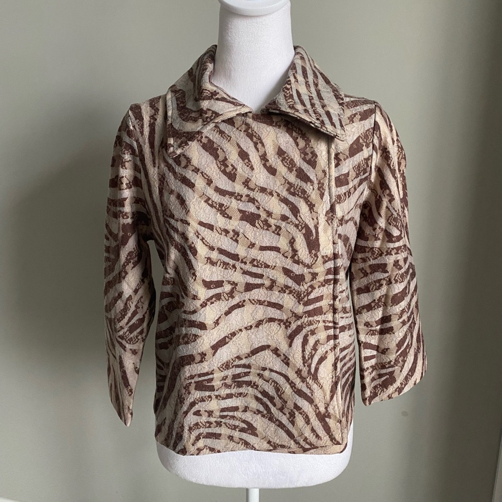 Chico's Cream and Brown Lace Jacket Top